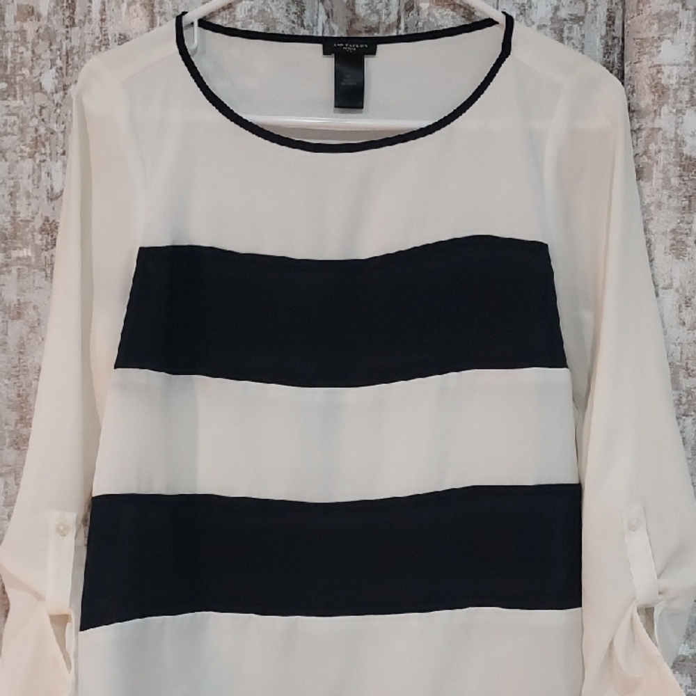 Ann Taylor Black and White Striped Blouse